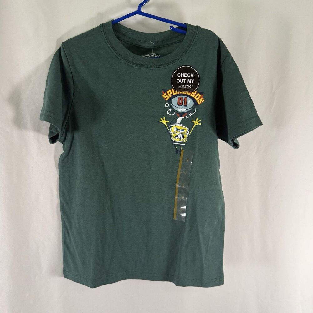 New Spongebob Football Squad Shirt Youth Small Green Short Sleeve Crew Neck